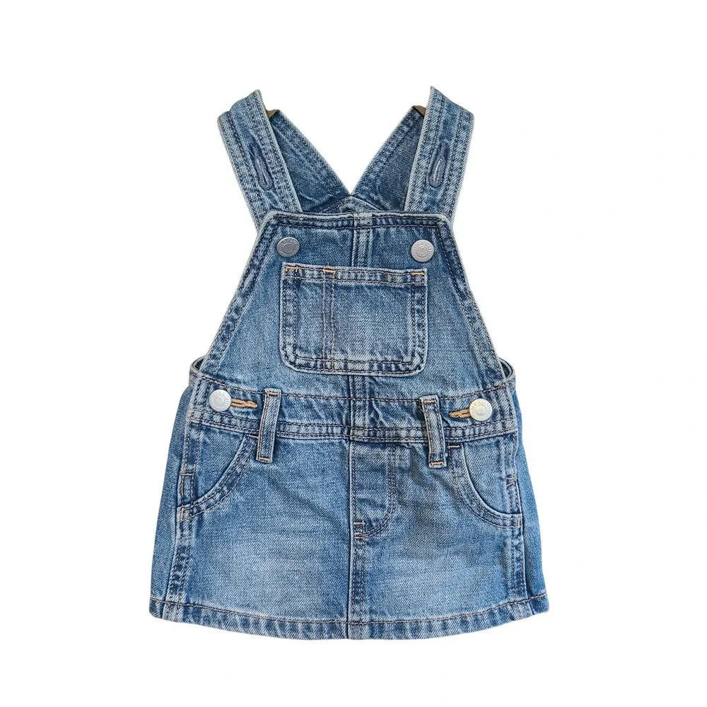 Old Navy Denim Overall Dress Baby Girls 3-6M Blue Good Cotton Jumper Skirtall